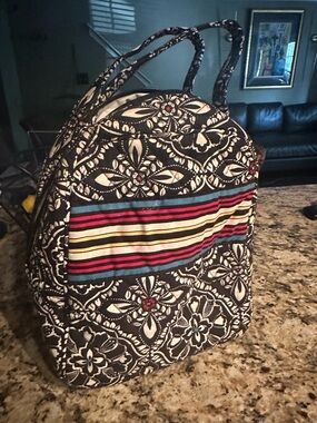 Vera Bradley Black & White Floral Lunch Tote with Multicolor Stripe